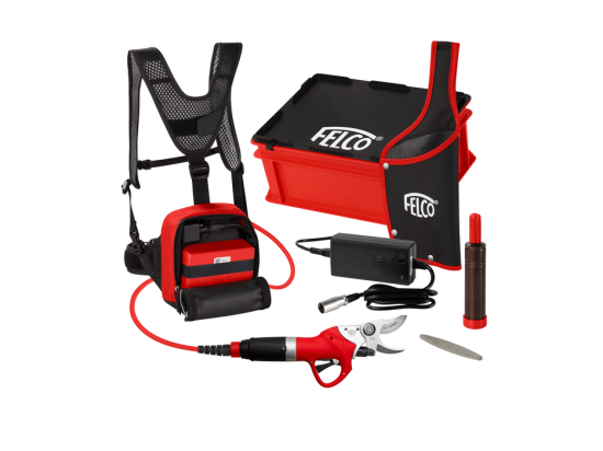 Felco 812+ – Schnelle und leistungsstarke elektrische Gartenschere mit Rucksack und Doppelakku